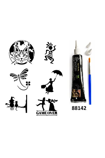 Airbrush Tattoo Kedi Cadı Hint Kınasıyla Geçici Dövme Yapma Seti
