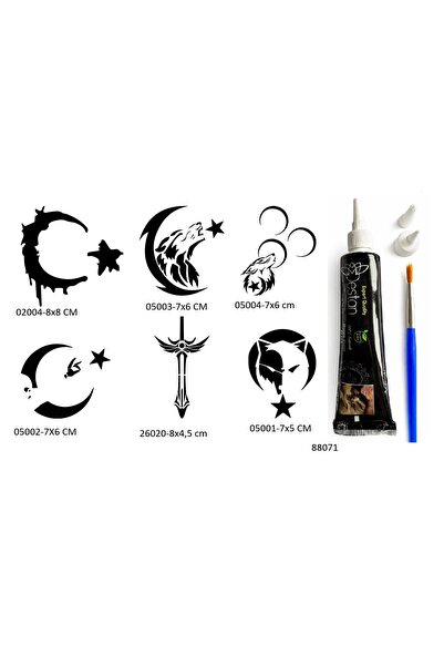 Airbrush Tattoo Türkçü Milliyetçi Desenler 6 Adet Şablon ve Hint Kınası Geçic...