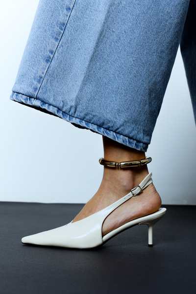 LUTVELIZADE Topuklu 2505 - Sivri Burun Dekolteli Kemik Kadın Topuklu