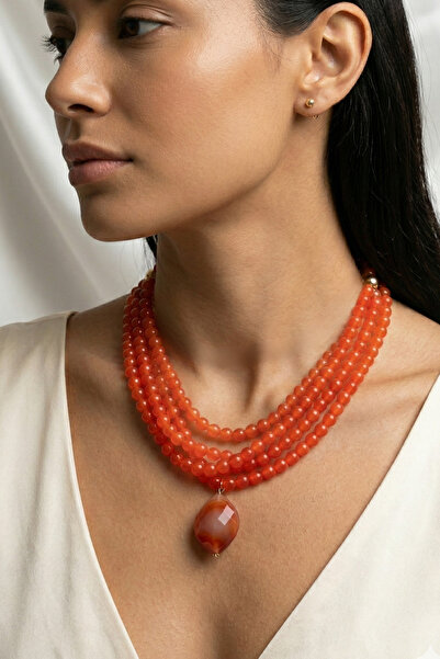 PETEK AKSESUAR Orange Multiple Bead Necklace