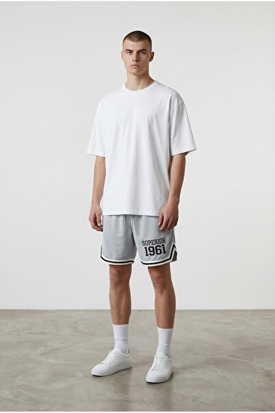 Altamira Pantaloni scurți pentru bărbați, gri fum, cu dungi cu imprimeu superior