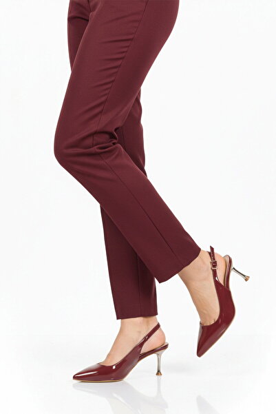 AYAKMOD Βουργουνδί χρώμα, λουστρίνι, φαρδιά γραμμή, λεπτό τακούνι, γυναικεία ...