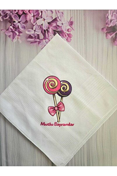 DESİGN 1 Adet Lolipop Desen Mutlu Bayramlar yazılı Mendil, Mendil,Bayram Mend...