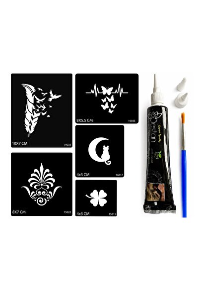 Airbrush Tattoo Tüy ve Kelebek Hint Kınasıyla Geçici Dövme Seti