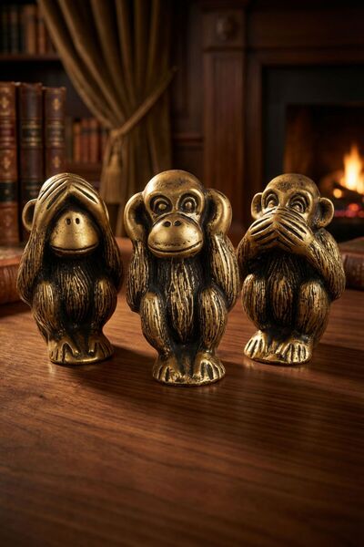 Evene Biblo Dekoratif Obje Heykel Üç Maymun Biblo Dekoratif Süs Eşyası Altın ...