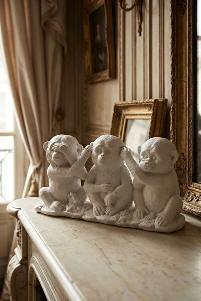 Evene Biblo Dekoratif Obje Heykel Üç Maymun Biblo Dekoratif Süs Eşyası Beyaz ...