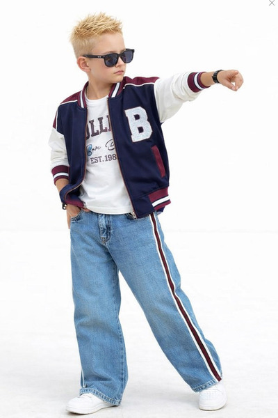 Bambam Set de pantaloni din denim cu dungi și jachetă pentru băieți, 3 piese ...