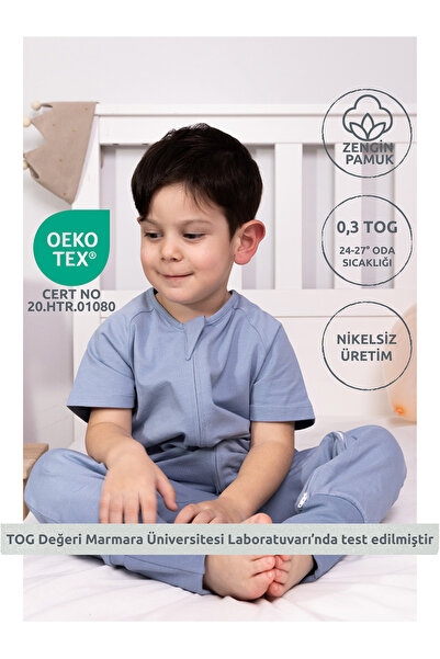 Zuppers Kısa Kollu Yazlık Çocuk Uyku Tulumu 0,3 TOG Mavi