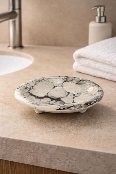 ŞURA MUTFAK Ceramic Marble Pattern Solid Soap Dish