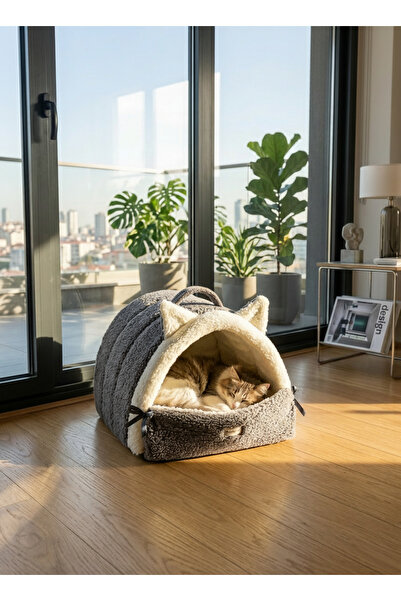 My Gusto Health Kulaklı Peluş Kedi Yatağı – Tünel Tipi Yumuşak Kedi Evi