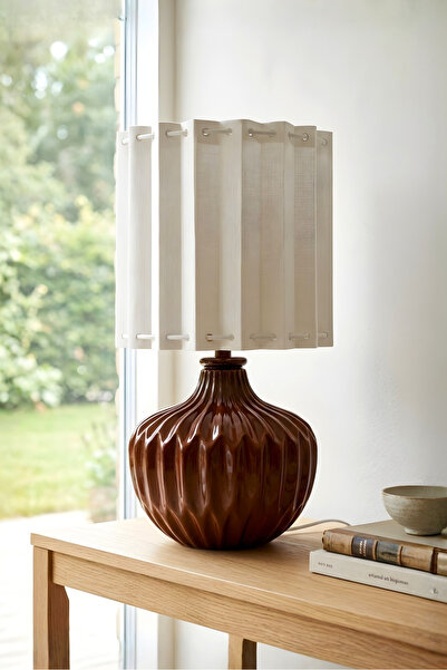 Bahar Aydınlatma Nesli Bordo Gövde Beyaz Başlık Dekoratif Abajur