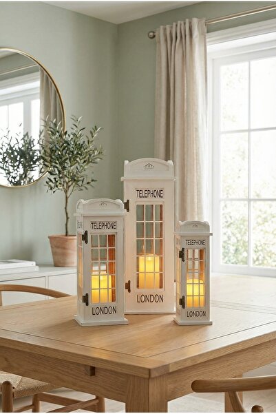 Liya Bella Dekoratif London Telefon Kulübesi Fener Mumluk – 3’lü Set