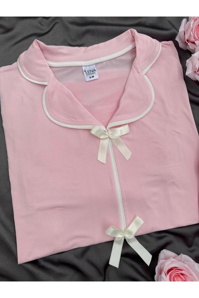 Lena Homewears Pink Underwear Front Bow Detail Pajama Set