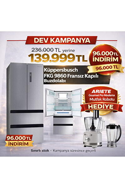 Küppersbusch Bağımsız NoFrost Fransız kapılı buzdolabı