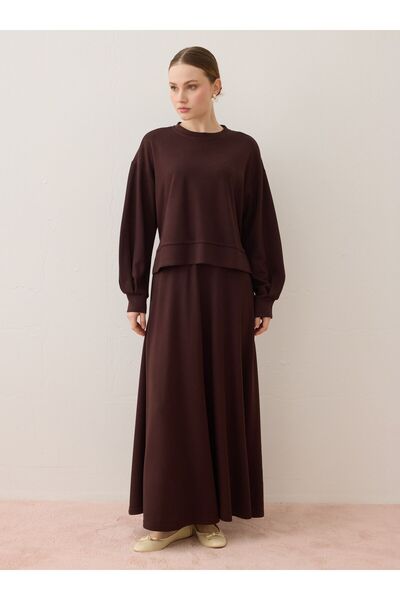 Benin Mekane teksture Udoban komplet majica i suknje - Smeđa -