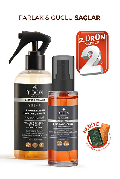 YOON 2'li Vegan Saç Spreyi & Nemlendirici Saç Serumu, Canlılık ve Parlaklık S...