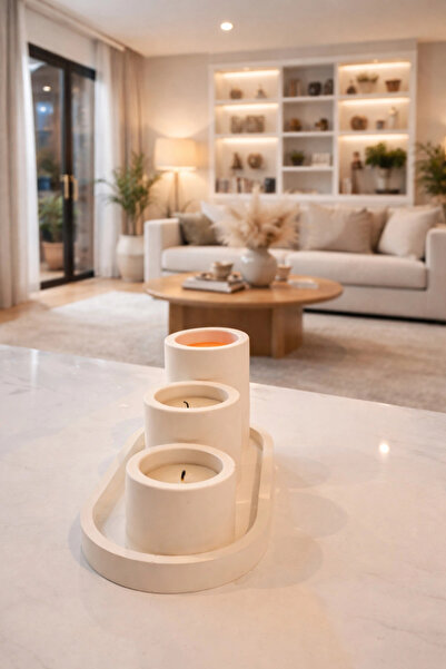 Minimal 3lü Dekoratif Mum Seti (Tepsi ve 3 Adet Tealight Mum Dahildir)