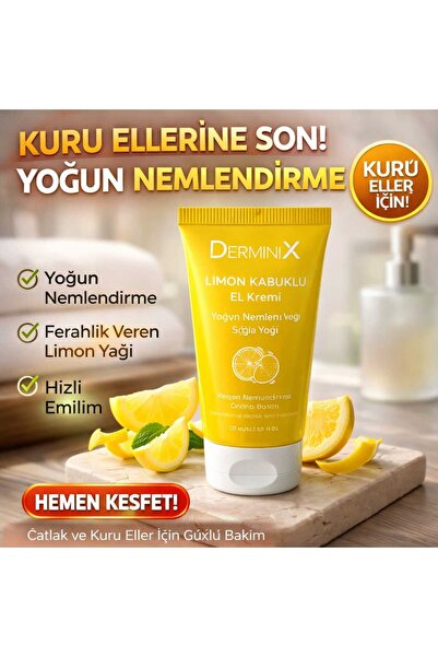 Derminix Limon Kabuklu El Kremi 50 ml – Yoğun Nemlendirici, Hızlı Emilim, Kur...