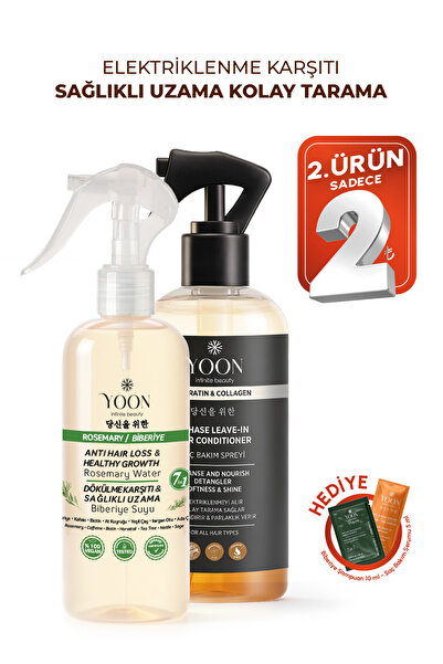 YOON 2'li Vegan Saç Spreyi & Biberiyeli Saç Bakım Suyu, 7 Doğal Aktifli, Kera...