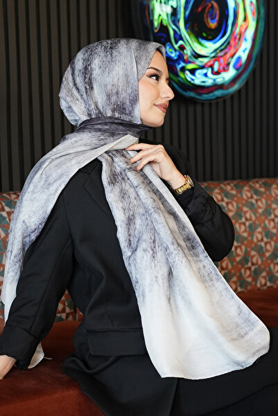 AFVENTE Şal din bumbac gri deschis cu model geometric