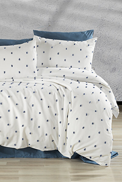 Evlen Home Collection 100% Cotton Paint Double Duvet Cover Set (6 Pieces) Blue