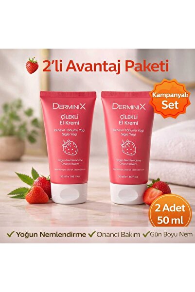 Derminix Çilekli El Kremi 2'li 50 ml – Yoğun Nemlendirici Avantajlı Set