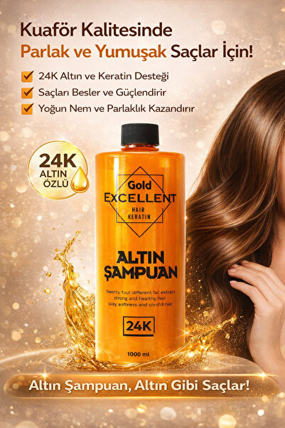 GOLD EXCELLENT 24K Altın Şampuan 1000 ml – Keratin İçerikli Profesyonel Saç B...