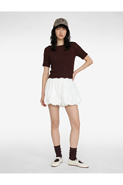 Koton Bürümcük Fabric Slim Fit Short Sleeve Boat Neck Crop T-Shirt