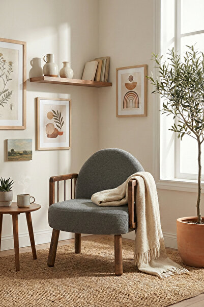 Zem Tosca Bohem Berjer Ceviz Ahşap , Gri