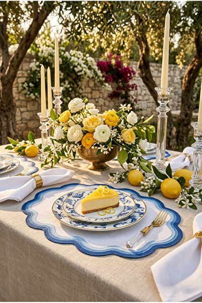 Lilies Atelier Mavi Dalgalı Amerikan Servis | Nakışlı Lüks Sofra Servisi | Mo...