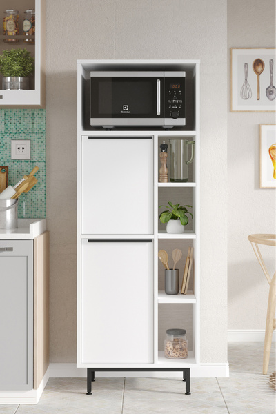 Yurudesign Ocean Mutfak Kiler Dolabı Mikrodalga 2 Kapaklı Raflı Metal Ayaklı ...