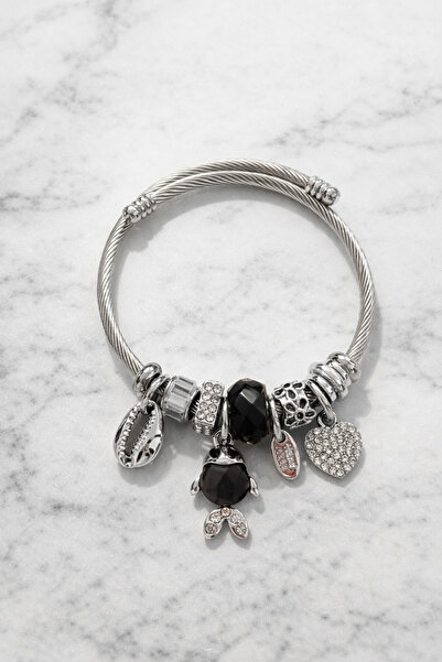 Miliva سوار تشارم مستورد |   سوار فضي اللون مزين بالخرز