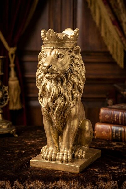 Evene Biblo Dekoratif Obje Heykel Taçlı Aslan Biblo Dekoratif Süs Eşyası Altı...