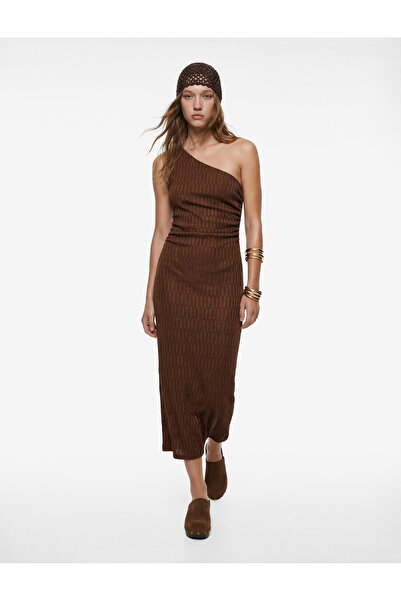 Koton One-Shoulder Sleeveless Slim Fit Wrinkled Long Dress