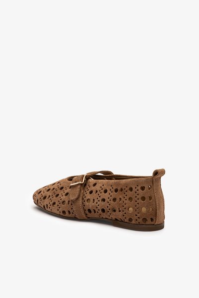 Louis Cardy Taku Sigaro Suede Leather Women's Perforated Ballet Flats