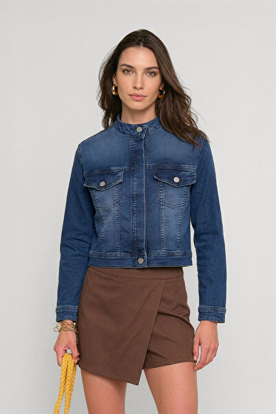 Bluewhite Ženska jakna sa dugmićima Sa likrom dnevna svetloplava jeans jakna