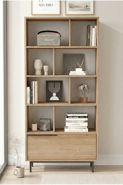 Yurudesign Ocean Kitaplık Raf Metal Ayaklı 176cm Kapaklı Sepet On4-s