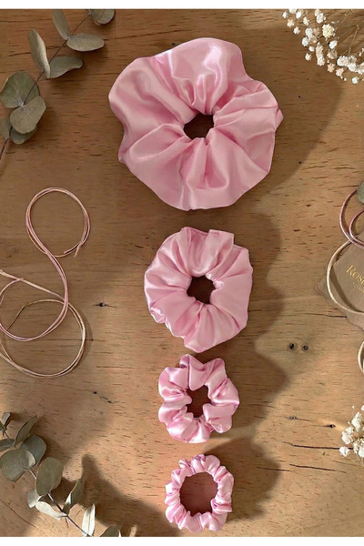 BeyzHal Γυναικείο Σετ 4 Ροζ Σατέν Λαστιχάκια Μαλλιών Scrunchie - Λαστιχάκια Μ...