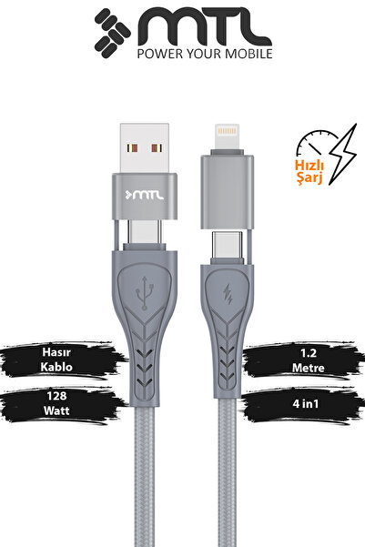 MTL 128W 4'ü 1 Arada (4IN1) Süper Hızlı Şarj Destekli Çoklu Fonksiyonlu Hasır...