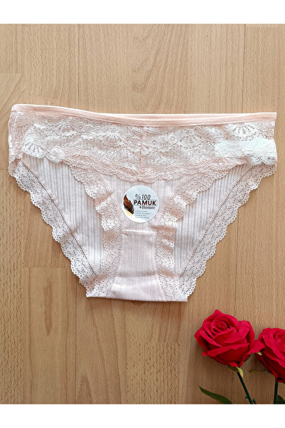 Papatya İstiridye Dantelli Jakar Detaylı Kadın İç Giyim Külot (SOMON)