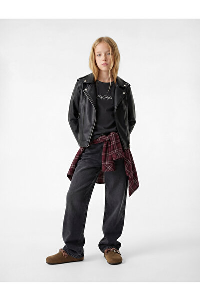 Koton Long Sleeve Zippered Pocket Double Breasted Collar Faux Leather Biker J...