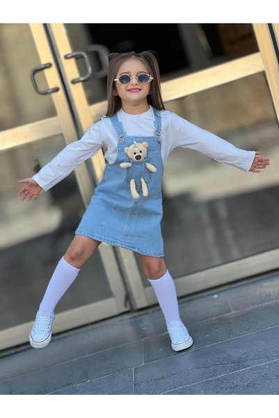 yns coolstar Teddy Bear Jeans Adjustable Strap Gilet / Denim Dress