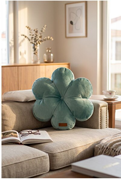 Rayda Home Decorative Mint Green Color Filled Flower Pillow 42*42 Cm