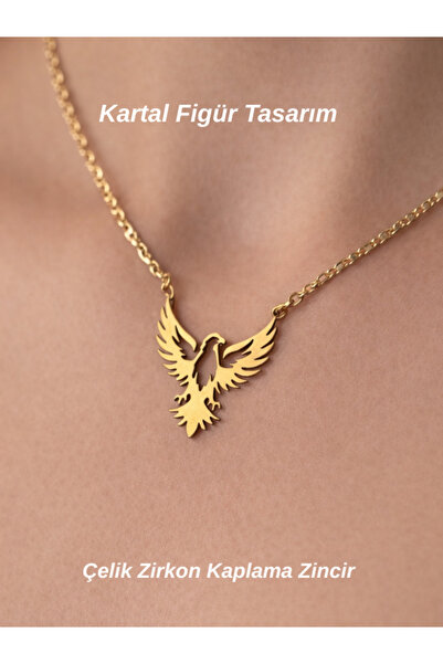 Tuan Collection قلادة على شكل نسر من الفولاذ المطلي بالزركون مع سلسلة ذهبية
