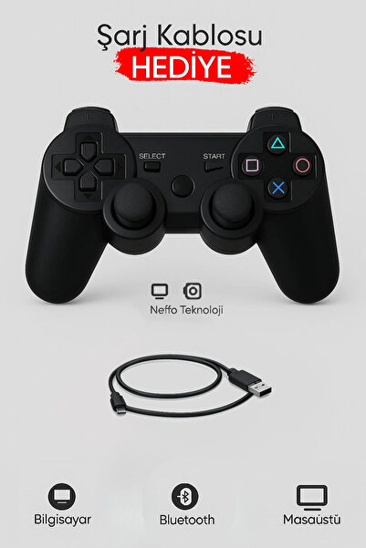 NEFFO PS3 Kablosuz Oyun Kolu Şarjlı Bluetooth Gamepad Joystick