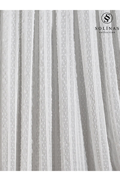 Solinas Collection Ecru in Pompon cu model 1 x 3 pliuri dese perdea transparentă