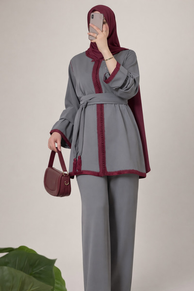 Nulivez Women's 4-Piece Set – Lace Detailed Tunic, Trousers, Belt and Scarf S...