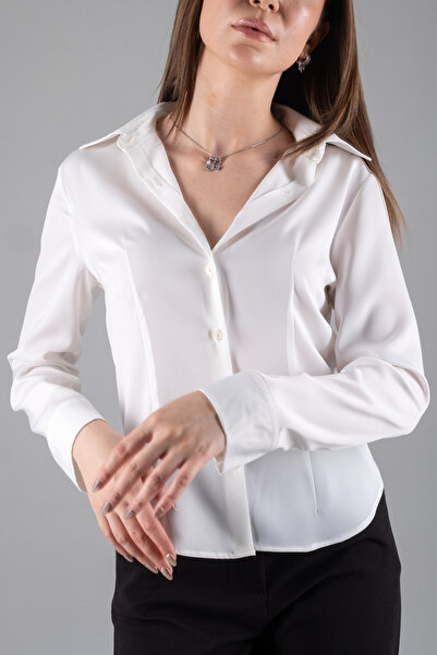 Maison La Femme قميص نسائي من الساتان بأكمام طويلة