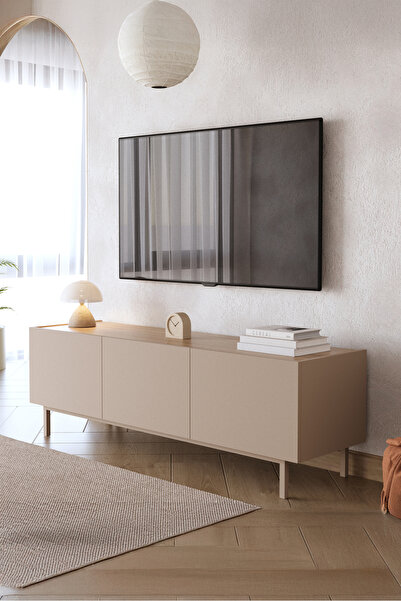 Yurudesign Sedra Tv Ünitesi Sehpası 3 Kapaklı Ahşap Ayaklı 150cm Kumsal-Sepet...