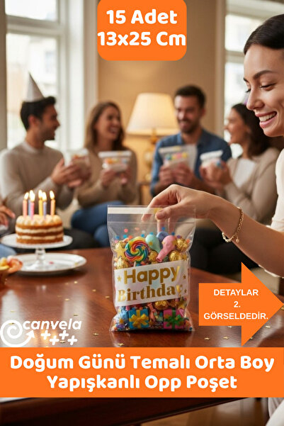 İstisna 15 Adet Happy Birthday Doğum Günü Temalı 13x25 Cm Kendinden Yapışkanl...
